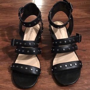 BCBG studded block heel sandals